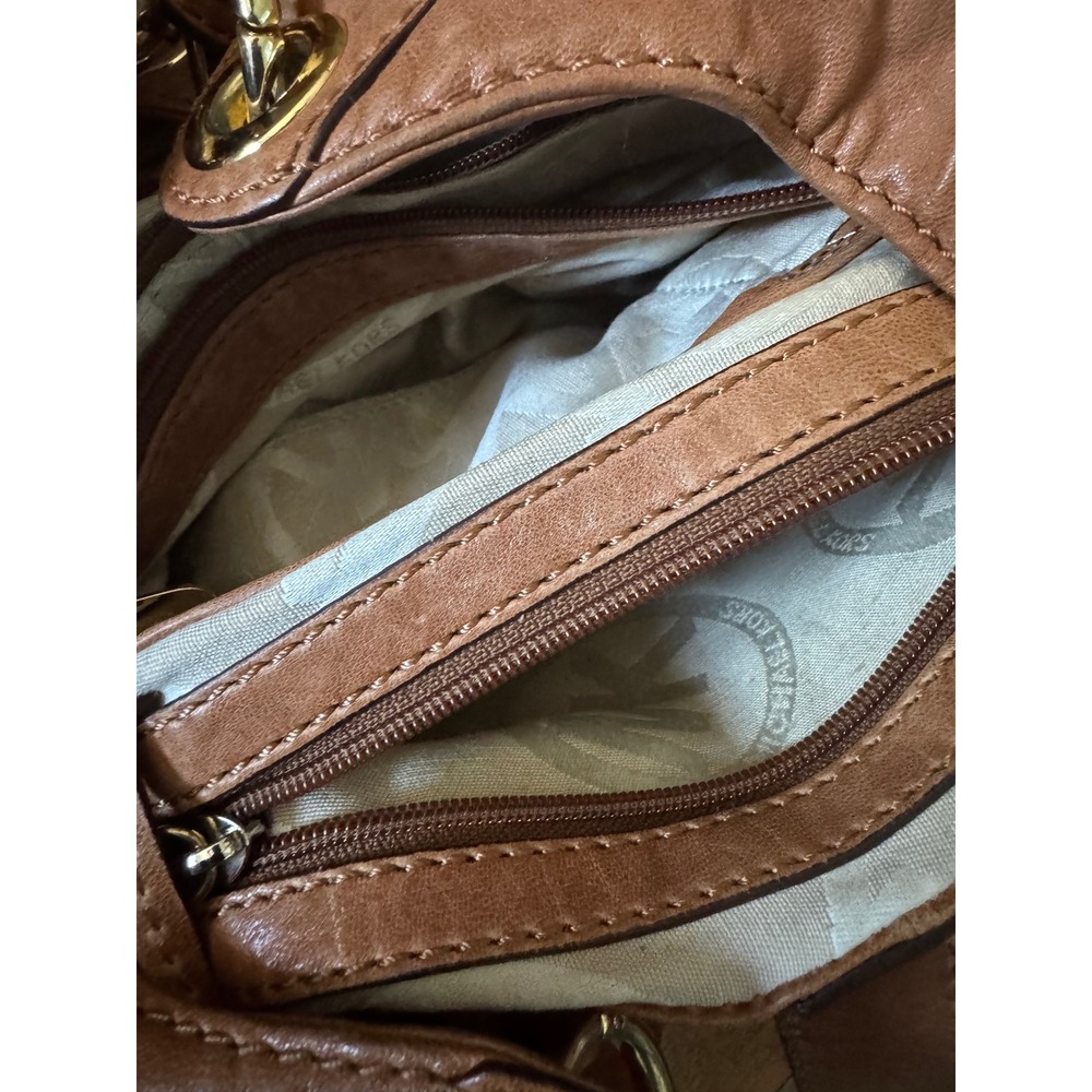 Michael Kors Leather Cognac Slouchy Drawstring Gold Tone Hardware Tote Bag - Picture 6 of 12